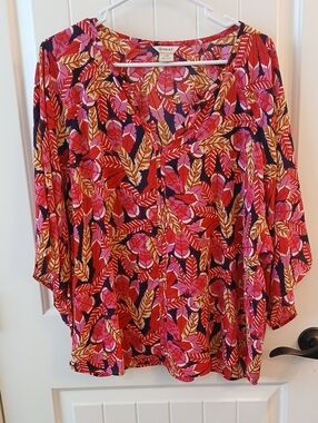 Ariat Red and Pink Floral V-Neck Tunic